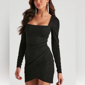 Sparkly Formal Windsor Black Mini Dress Long sleeves Size Small